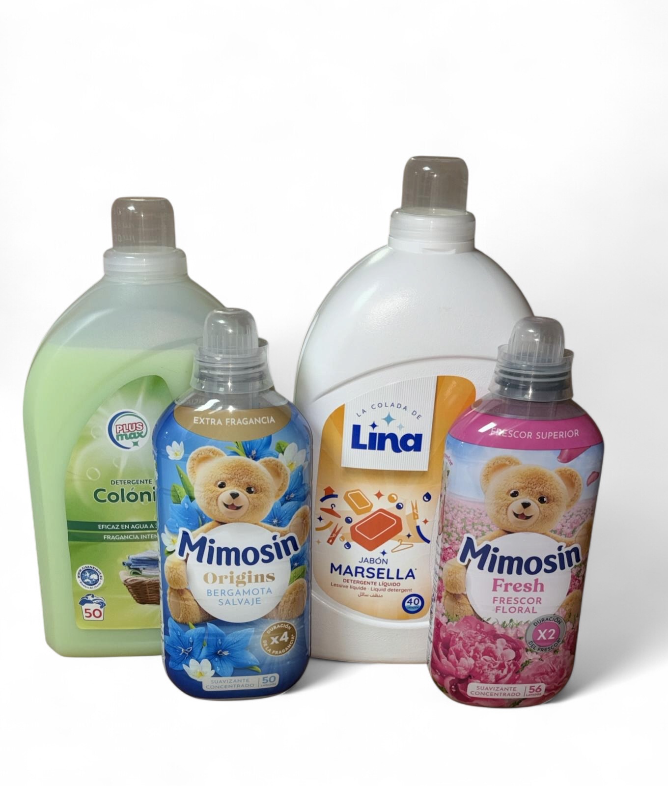 Detergentes y suavizantes · Mimosín Origins Bergamota y Fresh Frescor Floral, La Colada de Lina Marsella y Plus Max Colonia