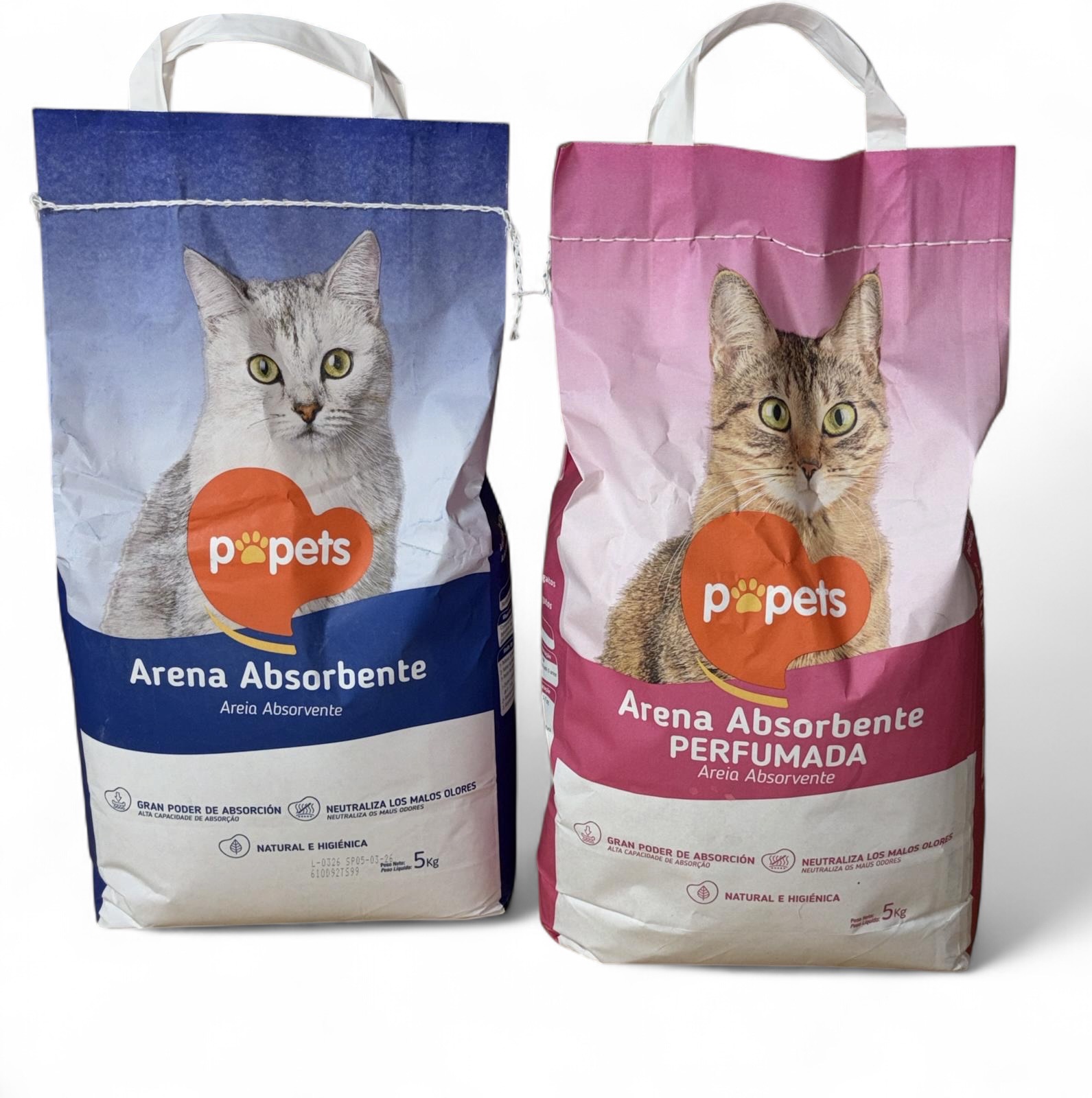 Arena absorbente para gatos Popets 5kg · Natural y Perfumada